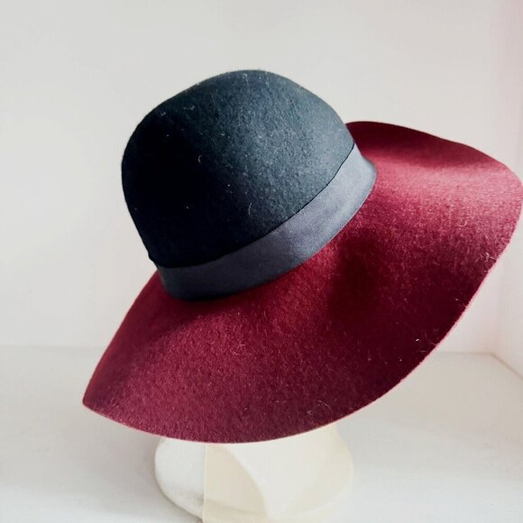 Genie by Eugenia Kim Two Tone Burgundy Black Wool Boho Hat - Picture 1 of 6
